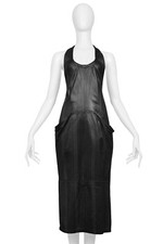 VINTAGE VERSACE BLACK LEATHER PINSTRIPE TANK DRESS 1990s