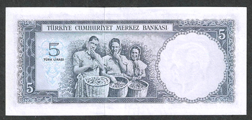 (1965) TURKEY 5 LIRA ~ P-174 ~ SCARCE ~ FRESH GEM CRISP UNCIRCULATED NOTE - Picture 2 of 2