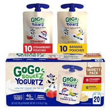 GoGo squeeZ yogurtZ Variety Pack, Strawberry, Banana, 3 oz. 20 Pouches - Pantr