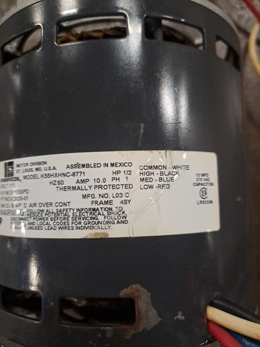 EMERSON K55HXHNC-8771 Blower Motor 1/2HP 1075RPM 3SPD 1PH 115V 200226-01  (B3T2) - Picture 3 of 13