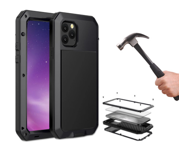 Coque étanche iPhone 14 en silicone blindé noir avec coque robuste antichoc