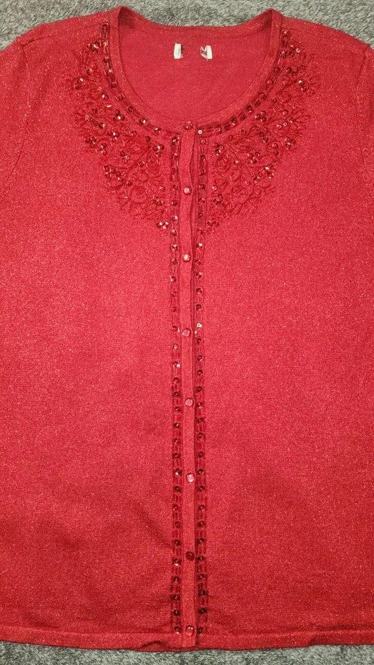 Винтажный Jaclyn Smith красный блестками кардиган металлический вязаный свитер XL - Изображение 3 из 4