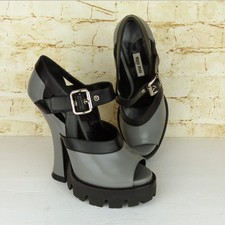 Miu Miu Fall 13 Runway Platform Heels Women 40 Gray Black Patent Mary Jane Shoes