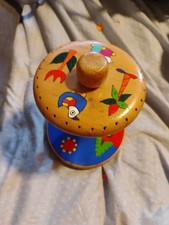 Ohio Art Spinning Top Wood Animals Bird Vintage
