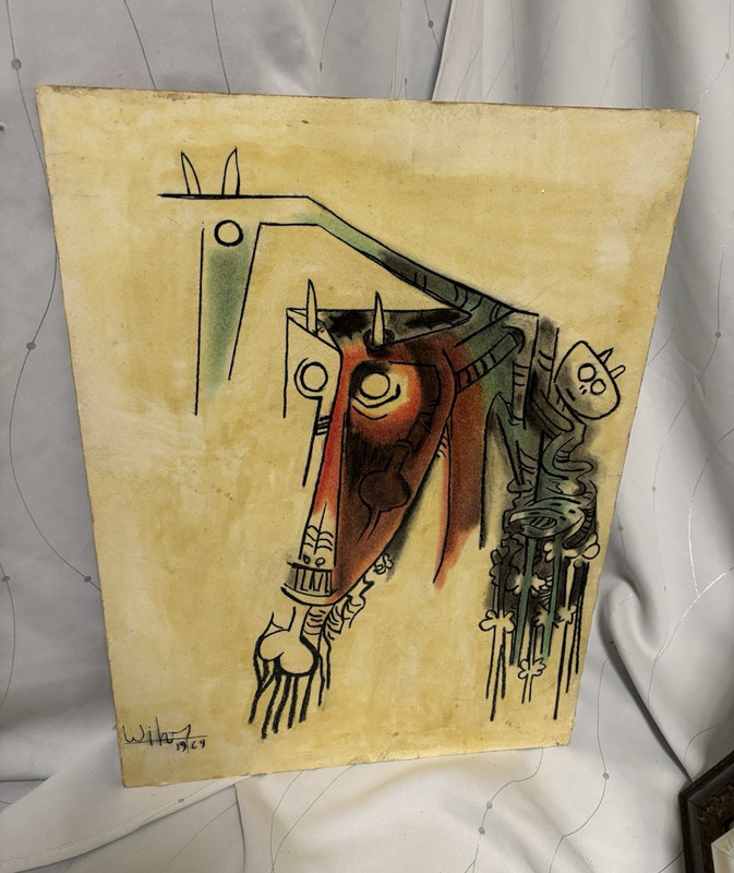Wiley Original Signed Abstract Animal Painting Paper 1964 Unframed 20x17