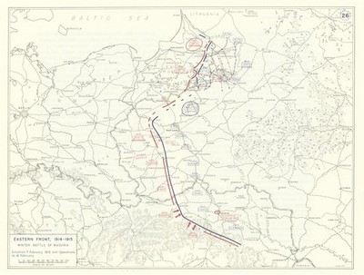 1. Weltkrieg. Ostfront 7.-18. Februar 1915. Winterschlacht bei Masuren 1959 Karte