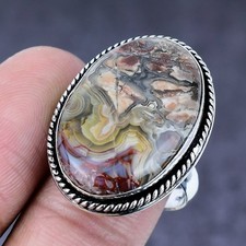 Crazy Lace Agate Gemstone Handmade 925 Steling Silver Jewelry Ring Size 9 T971