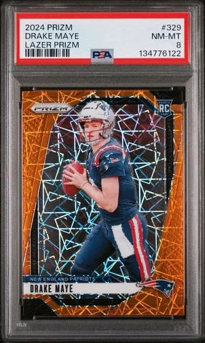 2024 Panini Prizm Drake Maye Rookie RC #329 Lazer PSA 8 New England Patriots