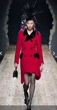 Moschino Couture 2695 Runway Red Wool Double Breasted Coat Black Trim IT40 US6