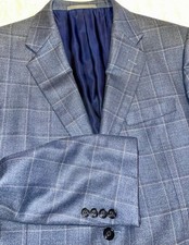 Hickey Freeman Blue Wool/Silk WindowPane Check SportCoat Mens  42R Jacket Suit