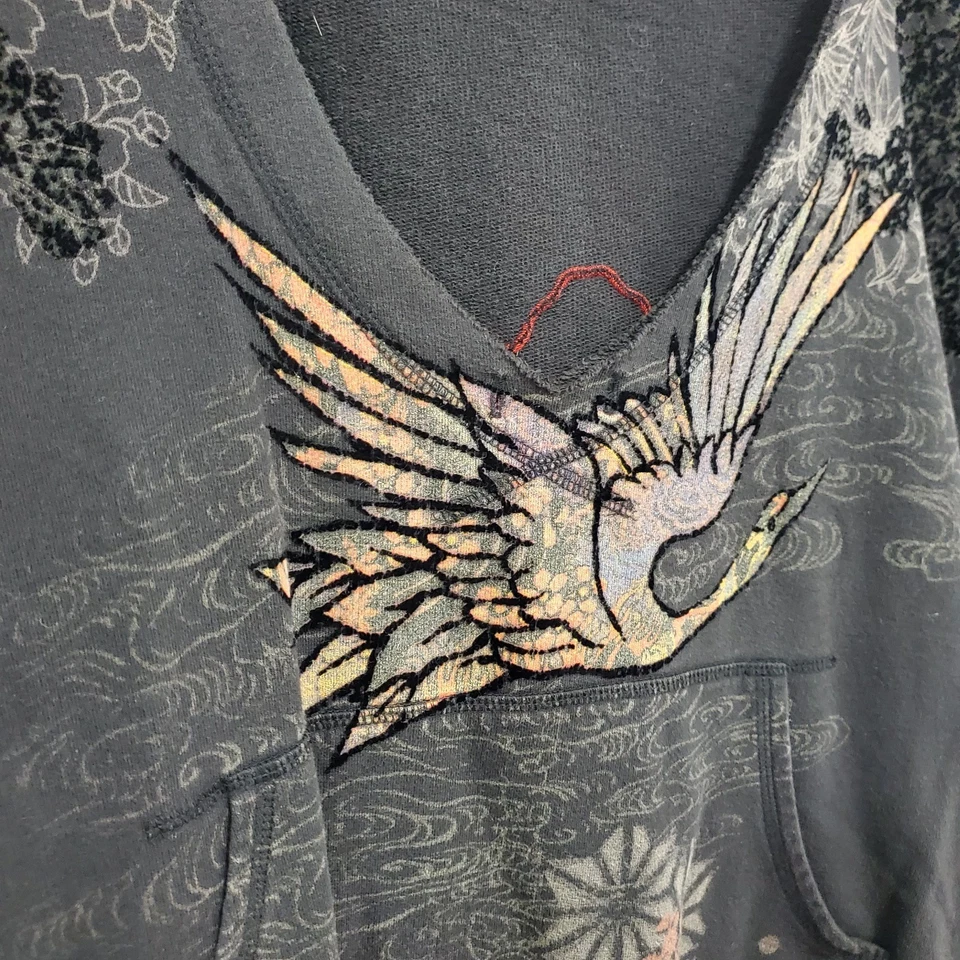 Sudadera con capucha bordada asiática vintage Lucky Brand para mujer Y2K talla M patinador grunge Foto 2 de 4
