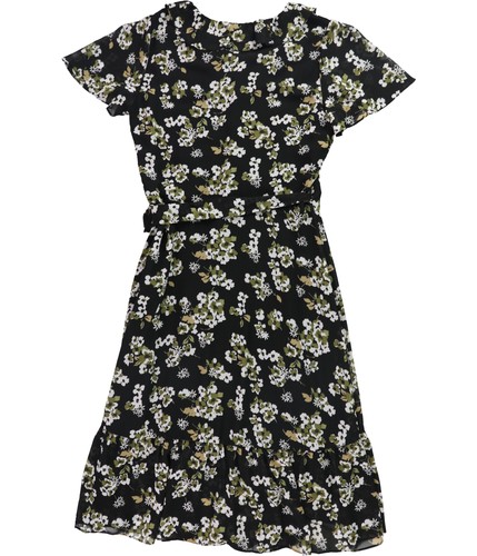 Michael Kors Damen Midikleid mit Blumenmuster und Wickeloptik und Rüschen, schwarz, Medium - Bild 2 von 2