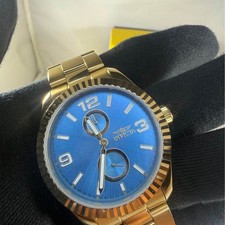 Invicta Gold-Tone Watch with Blue Dial