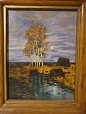 oil painting landscape signed by A.KAEDING 1988s oil on cardboard 25x30cm original