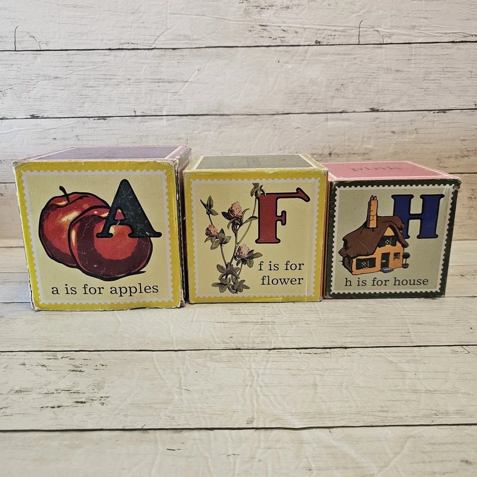 Vintage Alphabet Nesting Blocks Stacking Cardboard Cubes Toy Animals Numbers - Image 3 of 4