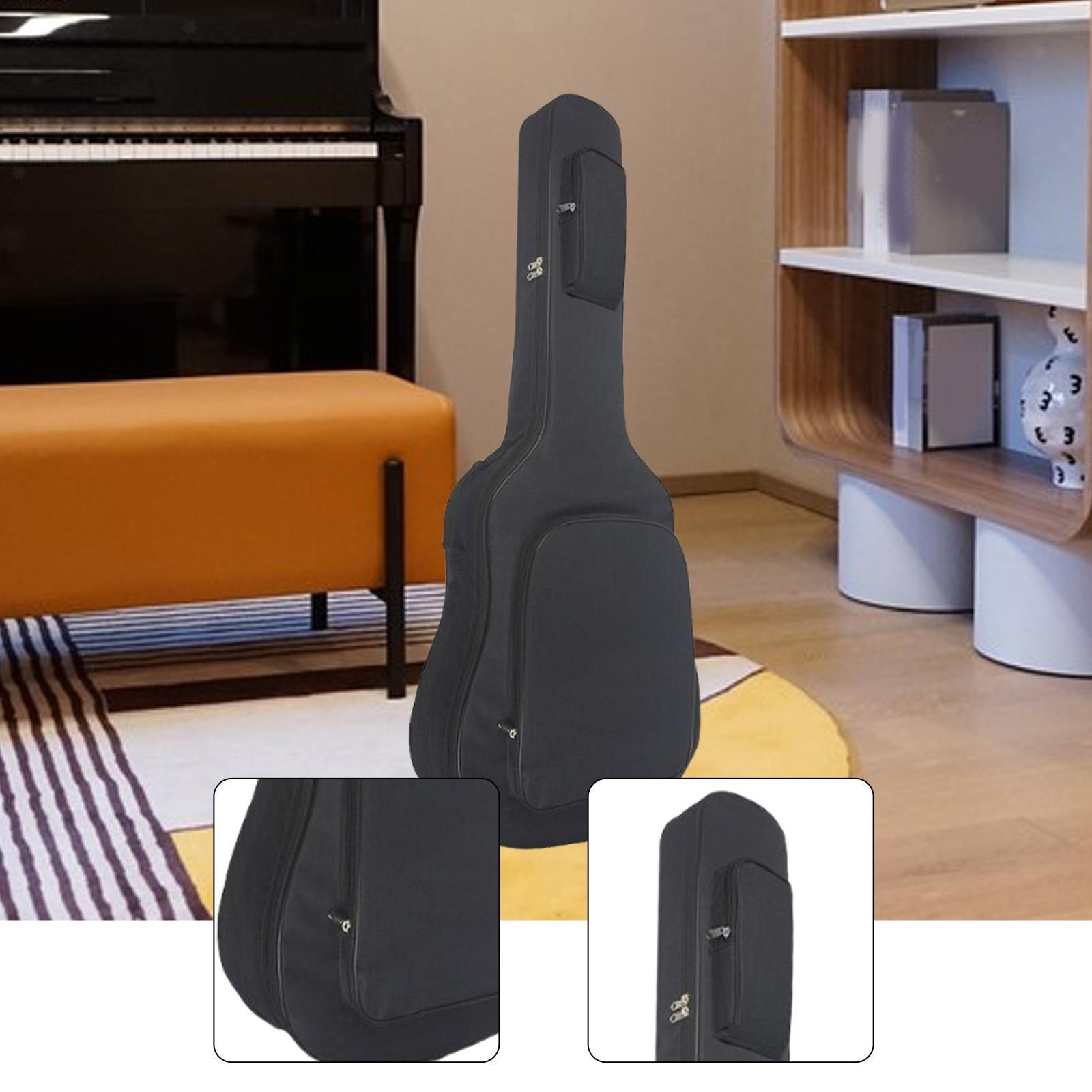 Housse pour guitare acoustique noire avec grande poche avant bretelles