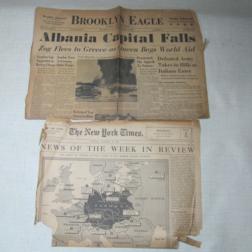 BROOKLYN EAGLE APRIL 1939 & PART OF THE NEW YORK TIMES OCTOBER 8 1939 EARLY WWII