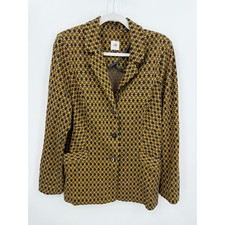 Cabi Kensington proper standout Blazer Jacket L Yellow Navy Geometric Knit 3372