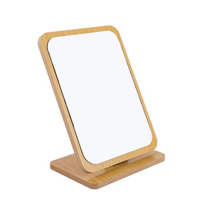 Rectangular Compact Table Mirror Vertical Wood Frame 90 Degree Rotation 1 PCS