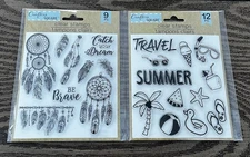 Lot Of 2 Crafters Square Clear Cling Stamp Sets Summer & Catch Your Dream Brave