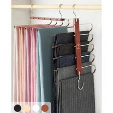 Beech Wood 5 Tier Pants Hanger Organizer Space Saving Multi Use Clothes Rack