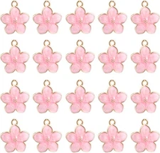 20PCS Gold Plated Enamel Cherry Flower Charm, Charms for Jewelry Making Pink... 