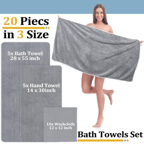 20 Pcs Coral Velvet Absorbent Bath Towels and Washcloths Set for Bathroom Inc... - Picture 2 of 6