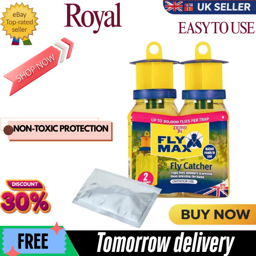 Fly Trap Read Baited Disposable Insect Catcher Attracts Flies Bait Twin Pack