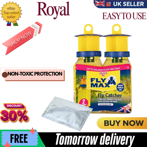 Fly Trap Read Baited Disposable Insect Catcher Attracts Flies Bait Twin Pack