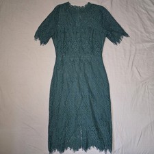 Lulus Remarkable Forest Green Short Sleeve Elegant Sheer Lace Midi Dress M