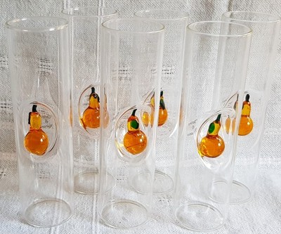 6 Schnapsgläser Vetro di Murano mit Miniatur-Birne Dekor, Ø 3 x 12 cm