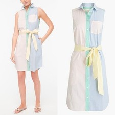 J. Crew rainbow stripe shirt dress w/ waist tie button front womens 00