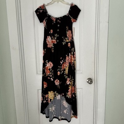 NWT Women s 205 Collins Black Floral Off-Shoulder High-Low Maxi Dress Sz M