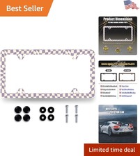 Stainless Steel Purple Checkerboard License Plate Frame - Easy Fit Install