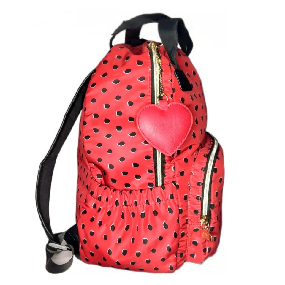 Betsey Johnson Red Black Backpack Purse The School Work Casual Travel Tote Bag - Image 2 of 4