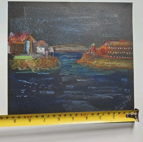 Original Art Oil Pastel On Black Paper Portsmouth Harbour By Sarnia de La Mare - Picture 7 of 8