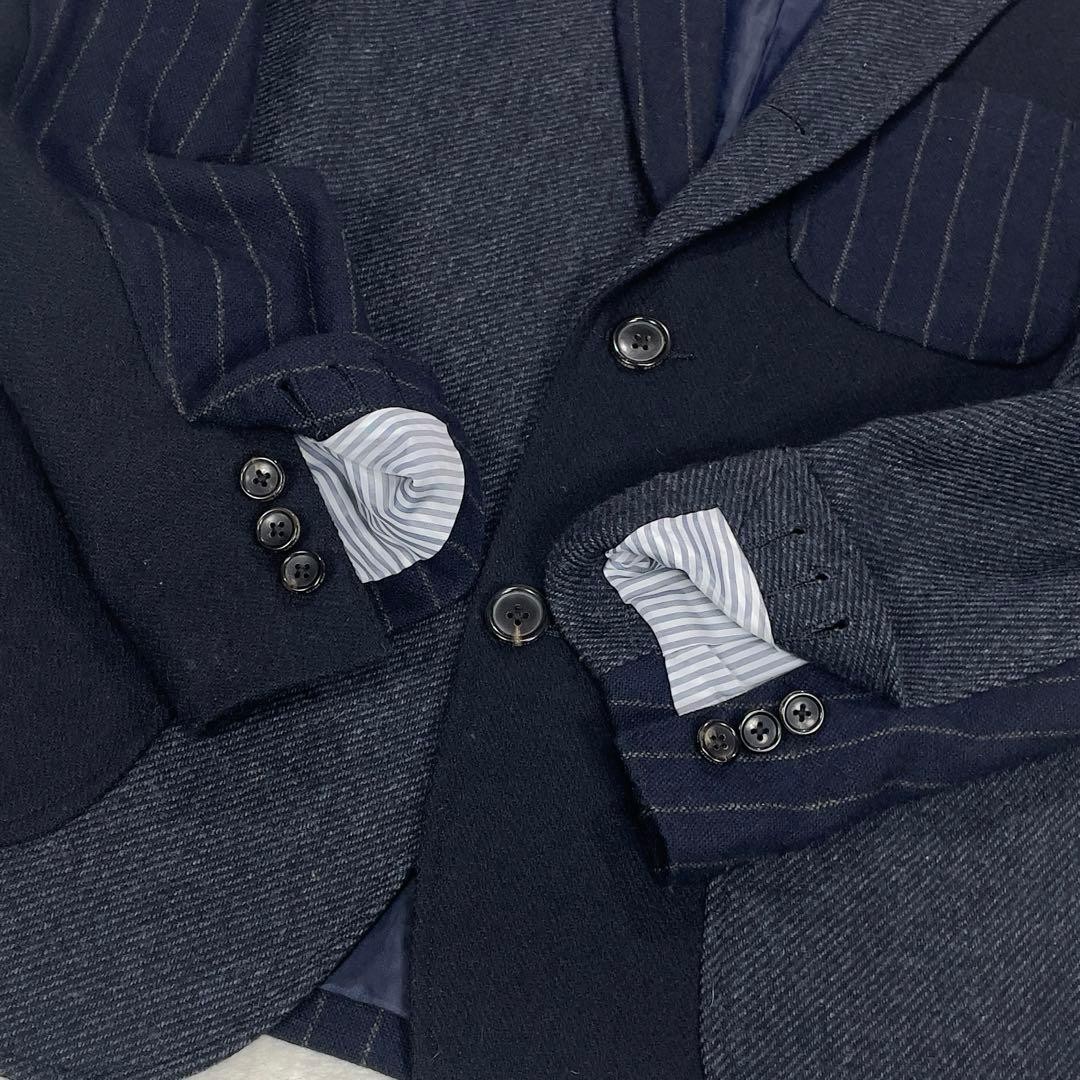 BEAMS Wool Tweed Patchwork Tailored Jacket M Navy… - image 6