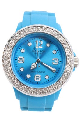 MADISON Armbanduhr Damen Blau Silikon Strass Elegant Glamourös Modern