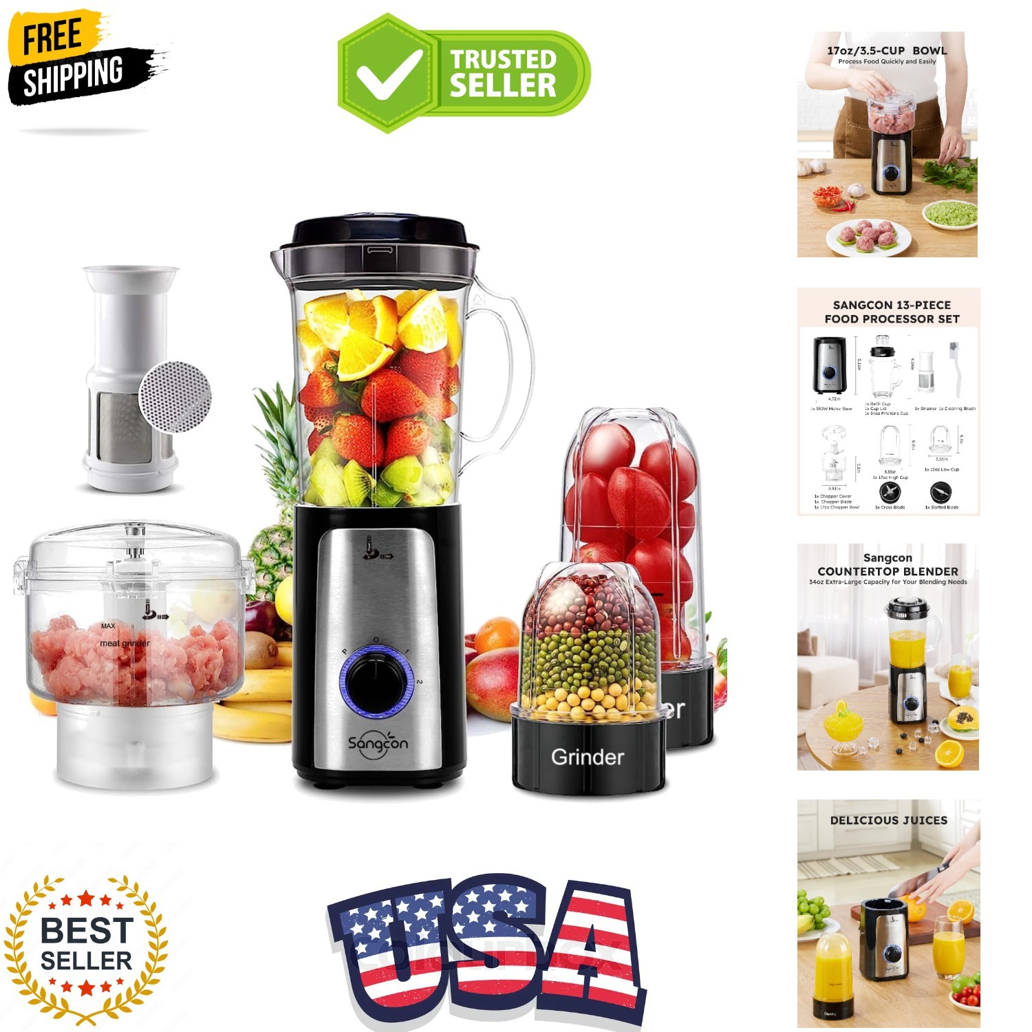 5 in 1 Blender and Food Processor Combo for Kitchen, Small E