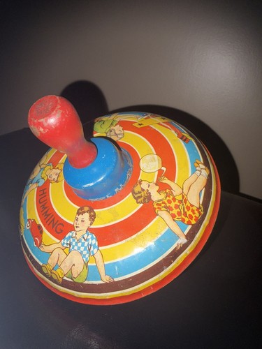 Vintage Tin Lithograph Spinning Top Toy