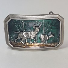 Vtg Great American Belt Buckle Co Deer Buck Hunting Enameled 1976 Big Western