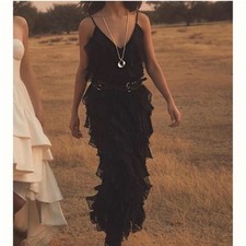 BHLDN Jia Bias Cut Ruffled V Neck Gown