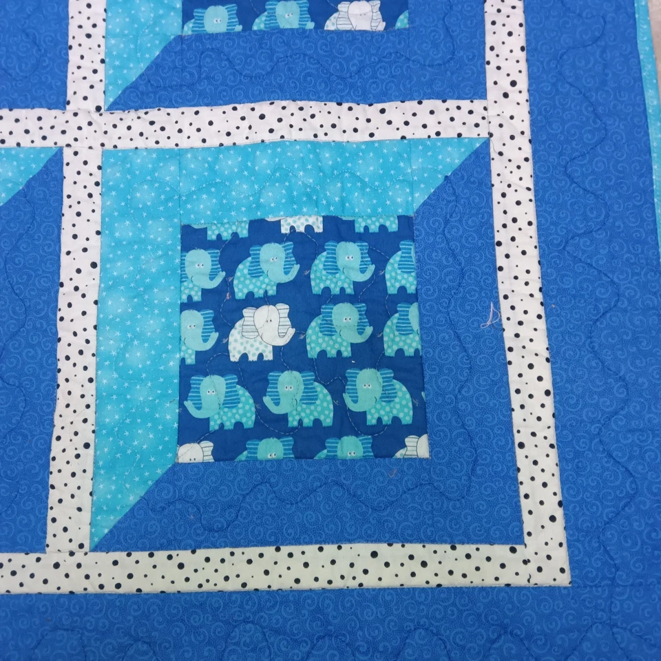 Quibluetforkids bebé niño azul y blanco hecho a mano, elefantes divertidos sonrientes felices Foto 3 de 4