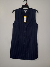 Steve Madden NWT Navy Blue Pinstripe Button-Front Sleeveless Dress XS 137