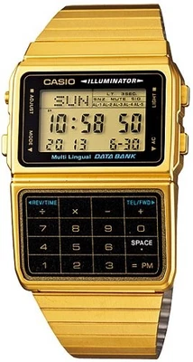 Uhr CASIO DATA BANK CALCULATOR DBC-611G-1DF Taschenrechner Stahl Golden - Bild 1 von 3