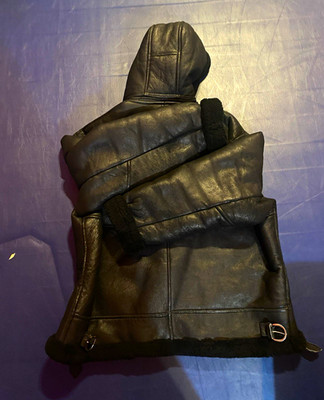 Gianni Men's Black Leather Shearling Lined Hooded Bomber Jacket L