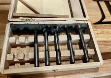 Forstner Bit Lot w/ Wooden Box – Irwin Austria, W. Germany, Mixed Brands, 6pc