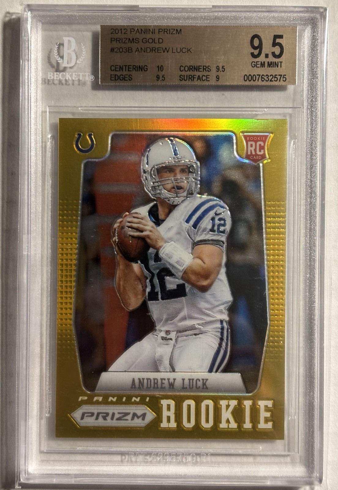 2012 Panini Prizm Andrew Luck Gold Rookie Variation #’d 2/10 BGS 9.5 Gem Mint!!!