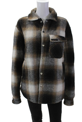 Youngla WOmens Plaid Collared 2 Pocket Long Sleeve Button Up Jacket Brown Size S