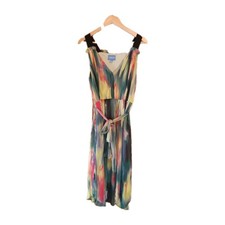 Simply VeraWang Dress Green Pink Muilt Size Medium Geometric Sheath Midi V-Neck